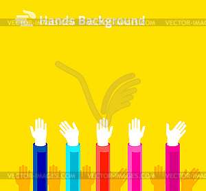 Hands raised up for voting or polling. Brochure, - vector image