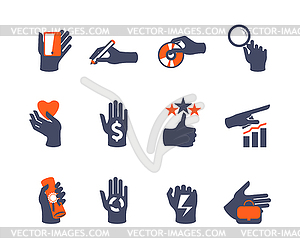 Hands icon set for website or application. Flat - vector clip art