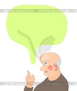 Senior man cartoon character portrait with speech - vector clip art