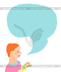 Little girl cartoon character portrait with speech - vector clipart