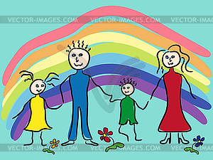 Family and rainbow - vector clipart