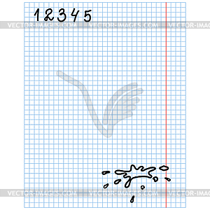 Checkered sheet with figures and blots - royalty-free vector image