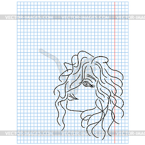 Checkered sheet with female head - vector image