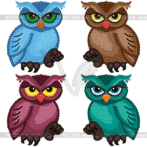 Set of four ornamental owls - royalty-free vector clipart