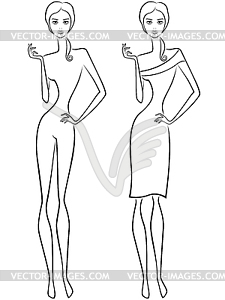 Abstract slender women two outlines - vector clipart