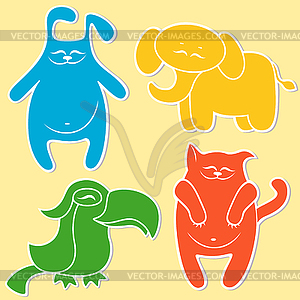 Cat, rabbit, elephant and parrot - royalty-free vector clipart