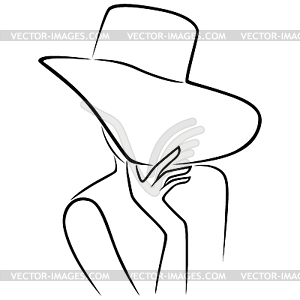 Леди в шляпе с широкими полями, которая скрывает лицо - изображение в векторе / векторный клипарт