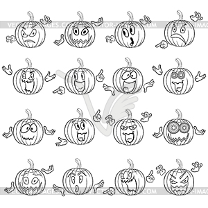Halloween set of gesticulating pumpkin outlines - vector image