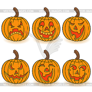 Halloween set of six pumpkins - vector clipart