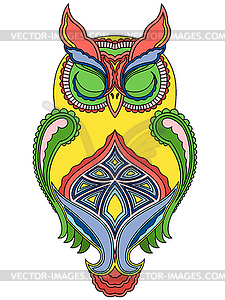 Colourful big owl with close eyes - vector clipart