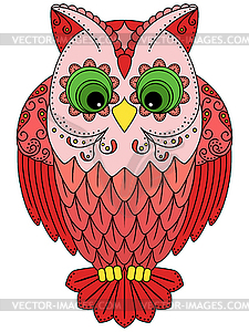 Colourful big red owl - vector image