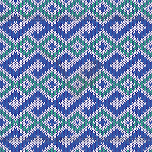 Knitted Seamless Pattern in Blue, Green and Gray - vector clipart