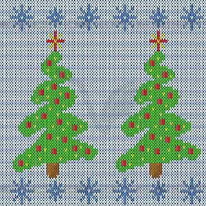 Knitting seamless pattern with Christmas tree - vector image