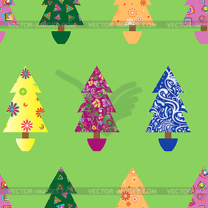 Christmas tree seamless pattern over green - vector image