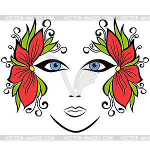 Abstract female face with floral accessories - vector image