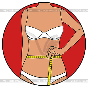 Girl tape size of her waistline - vector image