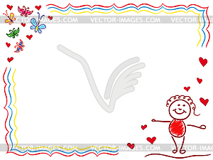 Valentine Greeting Card with Joyful Girl - vector image