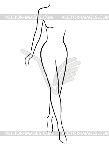 Graceful female stepping by assured gait - white & black vector clipart