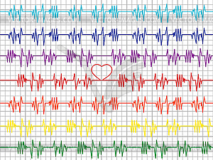 Colorful graphs on cardiogram tape - vector image