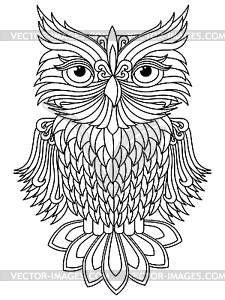 Amusing owl black outline - vector image