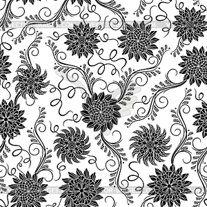 Seamless floral black and white pattern - vector image