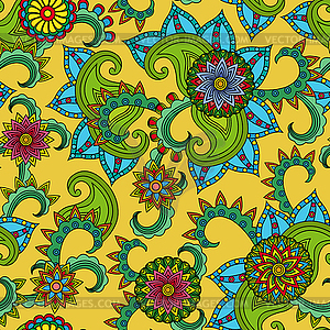 Seamless pattern with flowers over yellow - vector clipart