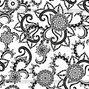 Seamless black and white pattern with flowers - vector image