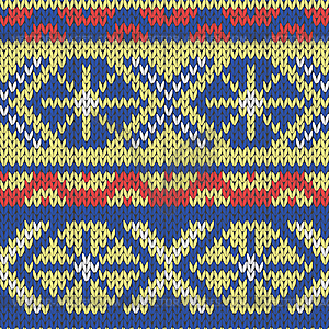 Knitted Seamless Pattern in blue, yellow and red - vector clipart / vector image