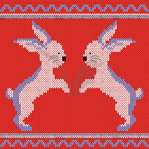 Knitted pattern with rabbits - vector clipart