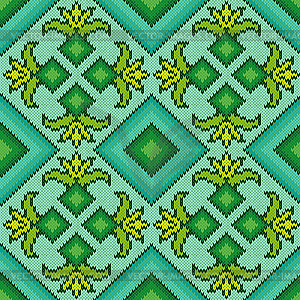 Knitted Seamless Pattern in turquoise, green and - vector clipart