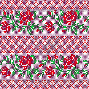 Knitted Seamless Pattern with Roses - vector clipart