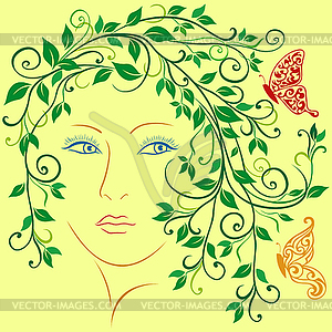 Lady with floral hair - vector image