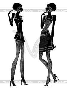 Attractive slender ladies talking - vector image