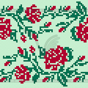 Ethnic Ukrainian Broidery in red and green - vector clipart / vector image