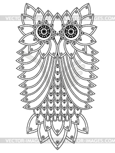 Big ornamental owl outline - vector clip art