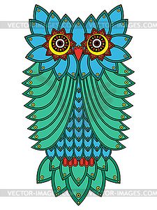 Big owl mainly in blue and green - royalty-free vector clipart