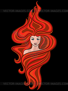 Abstract female head with red wavy hair - vector clip art