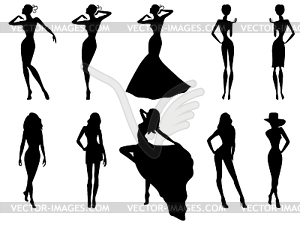 Set of ten female silhouettes - vector clipart