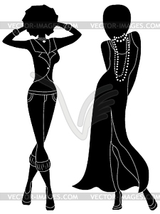 Attractive female two silhouettes - vector image