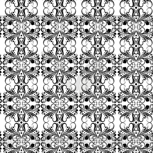 Seamless pattern with black floral elements - vector clipart