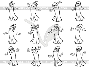 Set of twelve amusing ghost outlines - vector clipart