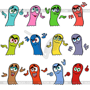 Set of twelve colorful ghosts - vector clipart