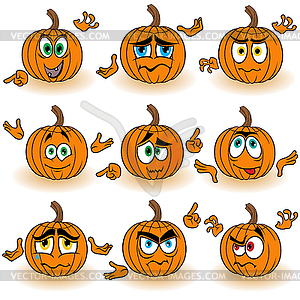 Amusing gesticulating orange pumpkins - vector clip art