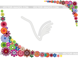 Greeting card with many colourful flowers - vector clipart