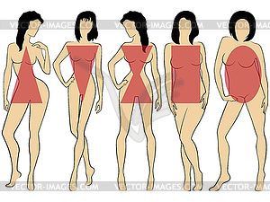 Set of women figures five types with conditional - vector EPS clipart