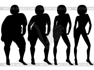 Four stages of female slimming, silhouettes - vector clip art