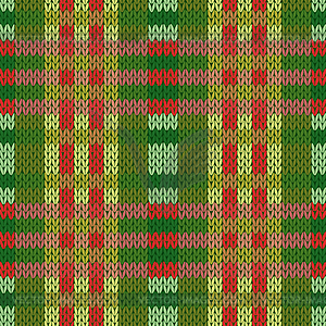 Seamless knitted pattern in green and red colors - vector image