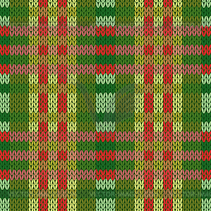 Seamless knitted pattern in green and red colors - vector image