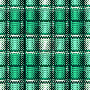 Knitting seamless pattern in cool green hues - vector clip art