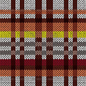 Knitting seamless pattern in brown, red, yellow, an - vector clip art